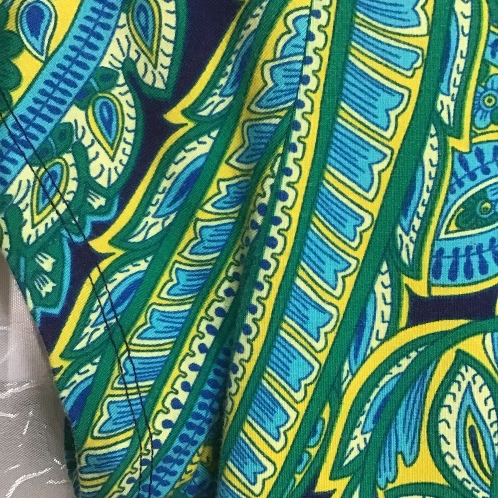 Isaac Mizrahi Live! Blue Green Yellow Paisley Short Sleeve Dress, Size L - Picture 5 of 10